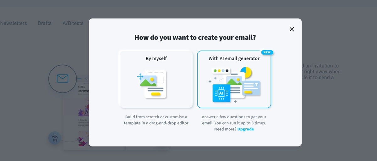GetResponse email marketing interface with AI email generator